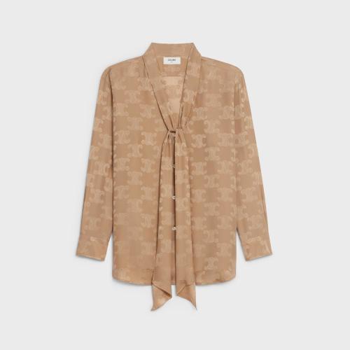  CELINE賽琳思琳 22年秋冬 女士 長袖襯衫 亮澤啞光桑蠶絲大花結襯衫 2C798399S.31DE