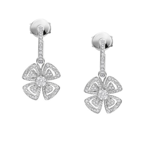 BVLGARI/寶格麗 經(jīng)典Fiorever系列 18K金白金花朵形狀鑲嵌鉆石的耳環(huán) 357323