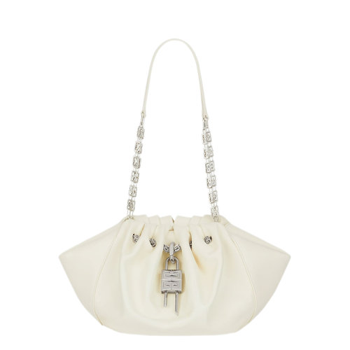Givenchy/紀(jì)梵希 22春夏新款Kenny系列 女士小號(hào)象牙白褶裥效果柔軟牛皮革銀扣G形立方體鏈條提手單肩手提鏈條包BB50MJB1DM-105