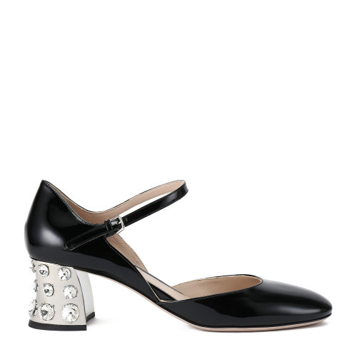 MiuMiu/繆繆 黑色 女士仿水晶裝飾跟瑪麗珍中跟鞋 5I966C_XWA_F0002_F_055