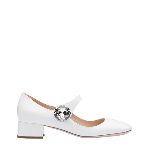 MiuMiu/繆繆 白色 女士仿水晶裝飾漆皮瑪麗珍中跟鞋 5I654C_JHR_F0009_F_035