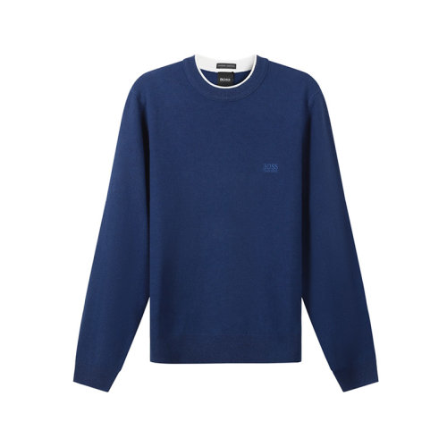 HUGO BOSS/雨果博斯 男士羊毛圓領(lǐng)長袖羊毛衫針織衫LOGO刺繡 50457756