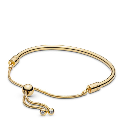 PANDORA/潘多拉 女士金色18K鍍金層925銀芯MOMENTS PANDORA SHINE滑動(dòng)手鏈?zhǔn)汁h(huán)手鐲 567953CZ