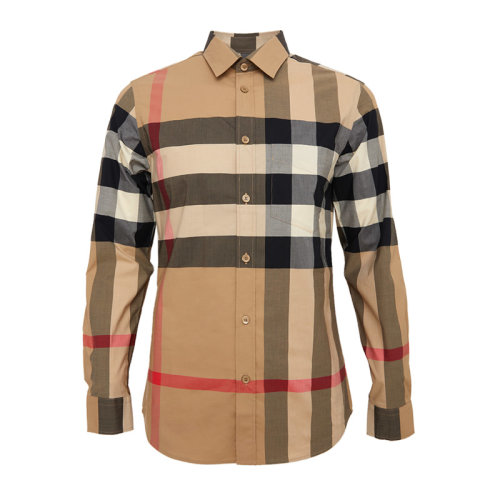 【20春夏新品】BURBERRY/博柏利  男士典藏米色混紡格紋府綢襯衫男士長袖襯衫 8010213 DX