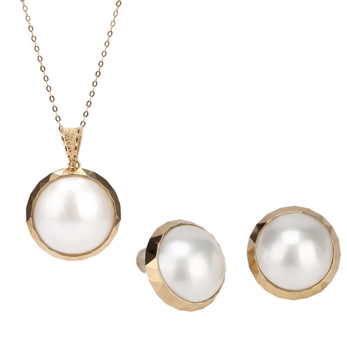 GeleiStory/GeleiStory真我系列14K金海水珍珠花好月圓耳釘項鏈套裝