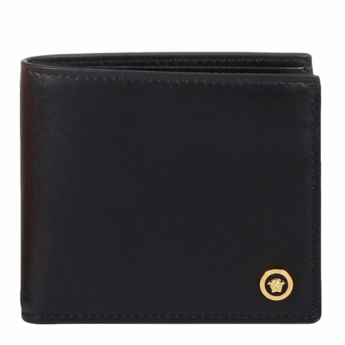 VERSACE/范思哲范思哲 男士黑色皮革美杜莎頭像折疊零錢包錢包女包 DPU2463-DVTE4-D41OH