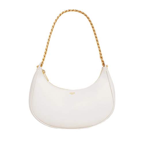 CELINE/賽琳 22新款 AVA系列 女士中號白色光滑牛皮革金色飾面單肩腋下包199583DGQ.01RC