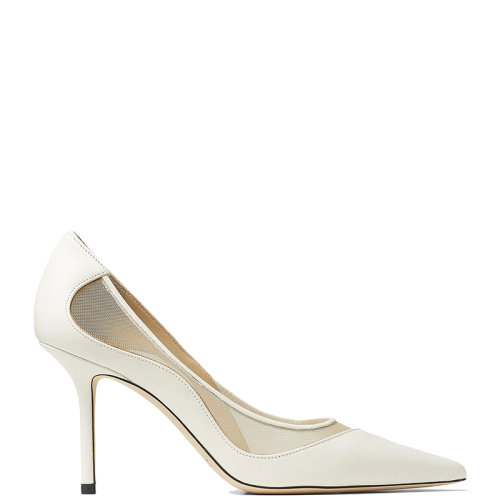 Jimmy Choo/周仰杰 22年秋冬新款 Love 85系列 女士奶油色納帕皮革和網(wǎng)眼尖頭高跟鞋LOVE85NMS-LN