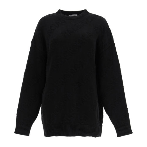 Balenciaga/巴黎世家 女士純色棉質(zhì)經(jīng)典字母徽標(biāo)提花裝飾圓領(lǐng)上衣毛衣針織衫套頭衫 662917-T3166 多色可選