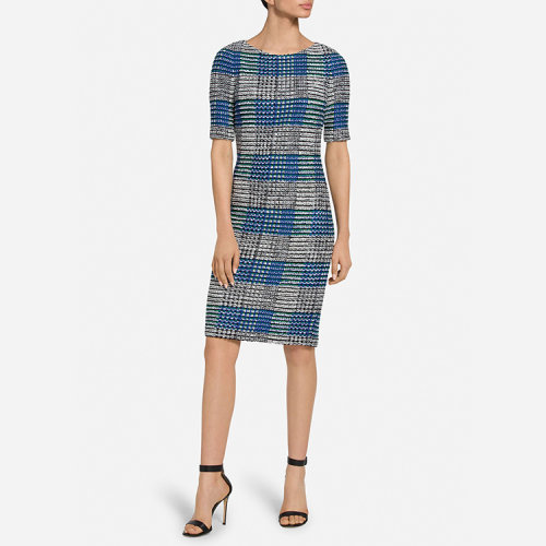 St.John/盛薔緞帶格紋針織女士連衣裙K1100F1