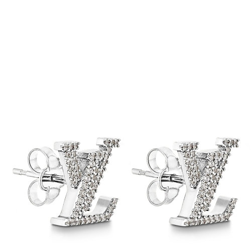 Louis Vuitton/路易威登 22春夏新款I(lǐng)CONIC系列 銀色金屬徽標字母造型鑲嵌萊茵石耳環(huán)M00608