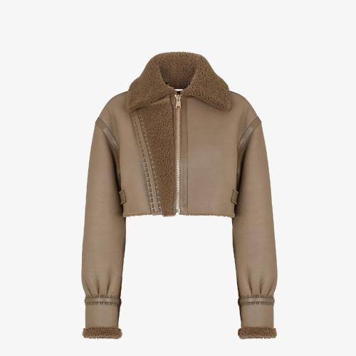  FENDI芬迪 22年春夏 女士 夾克 棕色皮革夾克 FM5288AHBDF1ENJ