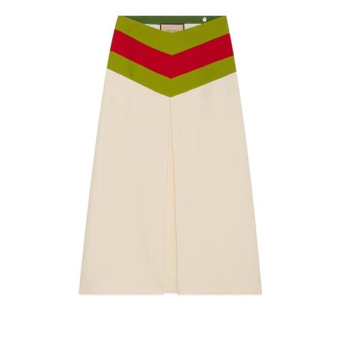  GUCCI古馳 22年秋冬 女士 飾V型復古織帶半身裙 669707 ZAD88 9783