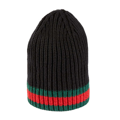 GUCCI/古馳  古琦帽子 紅綠條紋 男士黑色羊毛時尚針織帽套頭帽休閑帽子 429753 4G206 1000
