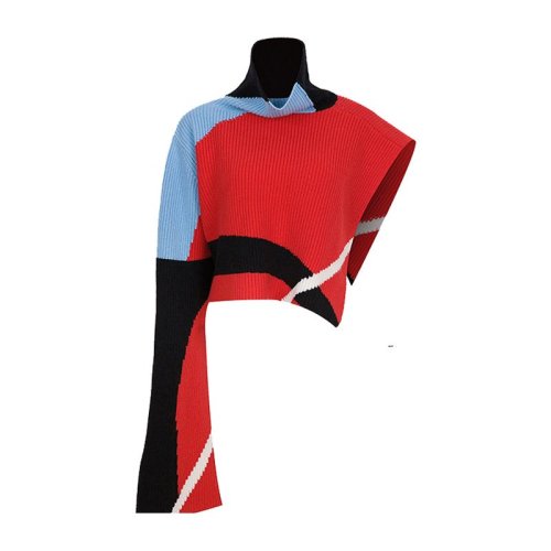 【Designer Womenwear】Chris by Christopher Bu/卜柯文 18秋冬 拼色不規(guī)則單袖女士針織衫/毛衣