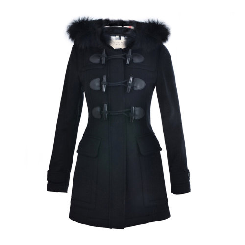 BURBERRY/博柏利 女裝 服裝 羊毛經(jīng)典牛角扣毛呢連帽中長款 女士大衣外套