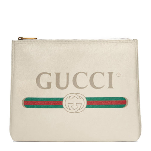 GUCCI/古馳男士白色牛皮印花logo手包手拿包ts500981【奧萊】