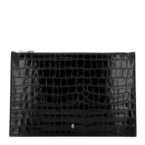 Alexander McQueen 亞歷山大·麥昆 男士 包袋  黑色牛皮鱷魚紋手拿包 手拿包