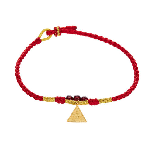 GJY/古金玥 三合生肖 足金999古法金十二生肖三合牌吊墜本命年紅繩黃金男女手鏈