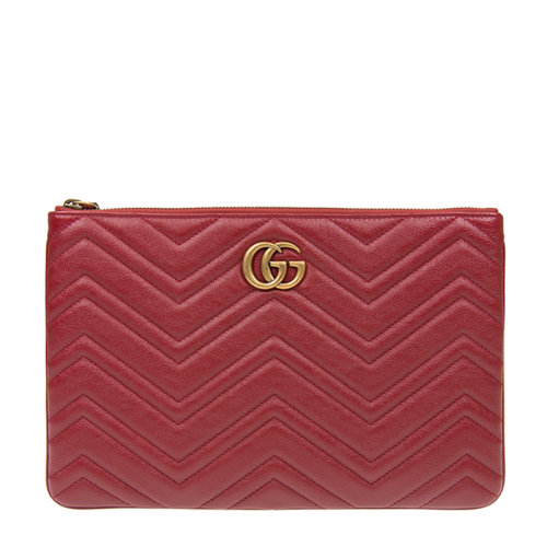 GUCCI/古馳  古琦女包 Marmont系列 經(jīng)典雙G 波浪紋 女士紅色皮質(zhì)時尚拉鏈?zhǔn)帜冒?525541 0OLET 6438紅色