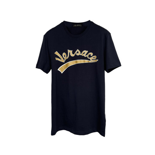 Versace范思哲  主線字母印花男士T恤 藏藍色