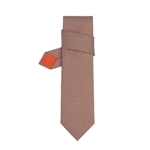 HERMES/愛馬仕 男士橙色和天空色真絲斜紋領帶H606234T12