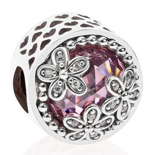 PANDORA/潘多拉 女士粉色925銀時(shí)尚雛菊銀/鋯石鏤空串珠 792055PCZ