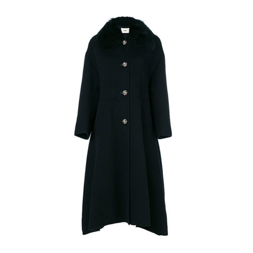 FENDI/芬迪  女裝 女士黑色羊絨時(shí)尚毛領(lǐng)秋冬大衣外套 FF8368W18F0ZNJ