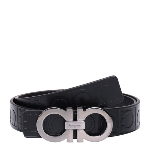 Salvatore Ferragamo/菲拉格慕 男士黑色壓花牛皮板扣式皮帶腰帶 67-9169-0587182