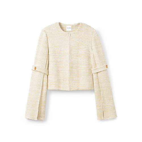 【21春夏新款】St.John/盛薔粗花呢袖口開叉針織外套女士夾克K6130C1