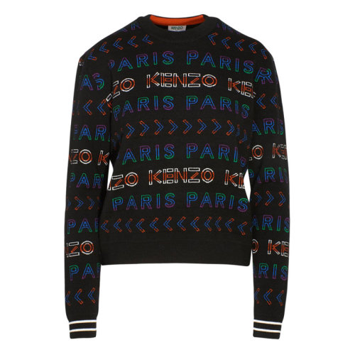 KENZO/高田賢三  凱卓女裝 品牌字母LOGO 女士黑色羊毛時(shí)尚休閑圓領(lǐng)秋冬針織衫/毛衣 F962TO608812.MU