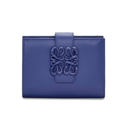 LOEWE/羅意威 23春夏新款 Anagram系列 女士中號(hào)深紫釉小牛皮同色系標(biāo)志按扣開合錢包C821W63X01-8768