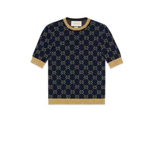  GUCCI古馳 22年秋冬 女士 GG棉質(zhì)金銀絲線上衣 526759 X9W83 4921