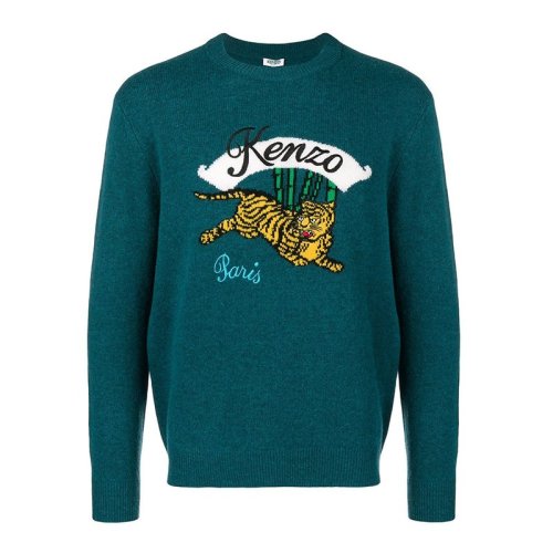 KENZO/高田賢三 男士羊毛臥虎圖案刺繡羅紋圓領(lǐng)時尚休閑長袖針織衣毛衣 F865PU2573XC