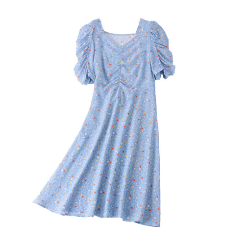 GeleiStory/GeleiStory  夏季新款v領(lǐng)顯瘦氣質(zhì)法式真絲連衣裙  女裝＞女士裙裝＞女士連衣裙