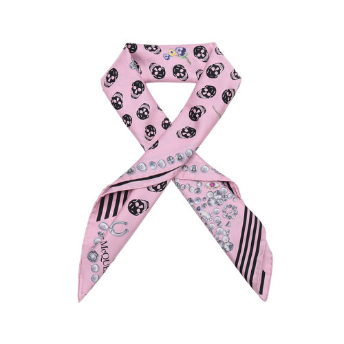 Alexander McQueen/亞歷山大麥昆  女士桑蠶絲Jewelled Button方巾絲巾圍巾 646451 3001Q