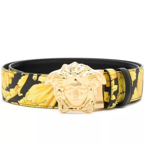 VERSACE/范思哲 男士黑色皮革時(shí)尚經(jīng)典巴洛克印花金色美杜莎頭像板扣式皮帶腰帶 DCU6705-DVST4-DMCNH