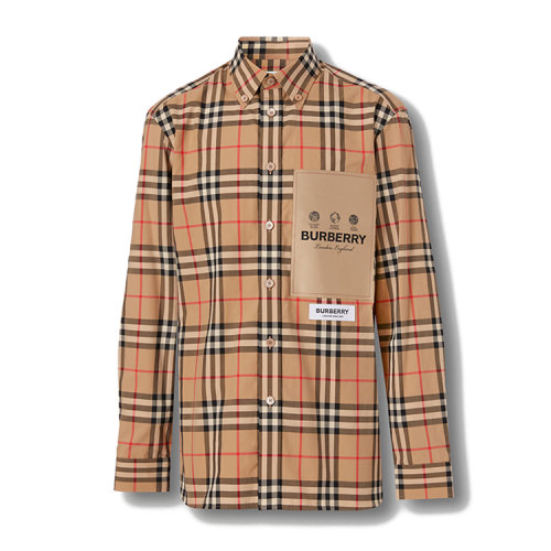 BURBERRY/博柏利 標(biāo)簽貼花格紋棉府綢襯衫 80574611