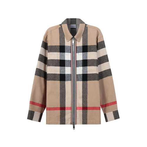 BURBERRY/博柏利【22春夏新款】男款羊毛拉鏈長袖襯衫外套典藏米色多色格紋 80501351