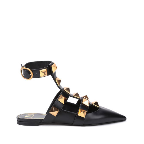 Valentino/華倫天奴 女士皮革超大鉚釘裝飾尖頭涼鞋平底鞋 WW2S0BY5 ZWM