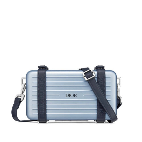 DIOR/迪奧 RIMOWA限量合作款 男士天藍色鋁拼接小牛皮斜挎單肩箱子包 2DRCA295YWT_H03E