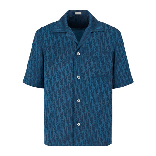 Dior Homme/迪奧桀傲 男裝 服飾 海軍藍色混紡翻領襯衣 男士短袖襯衫