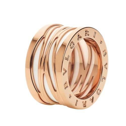 BVLGARI/寶格麗 B.zero1系列 18K金玫瑰金鏤空嵌白陶瓷 戒指  355996
