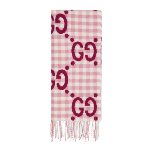GUCCI/古馳  女士粉色GG提花羊毛圍巾