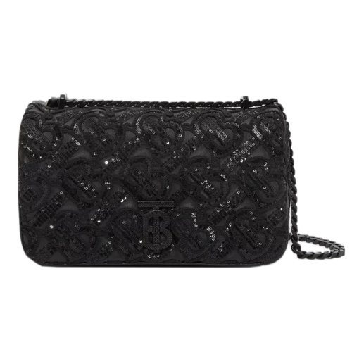 BURBERRY/博柏利 22新款 Lola系列 女士黑色Monogram亮片小羊皮翻蓋磁扣開合調節(jié)肩帶單肩斜挎包80591661