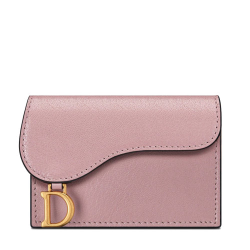 DIOR/迪奧 22新款SADDLE系列 女士老玫瑰色山羊皮飾字母D吊飾金扣翻蓋開合馬鞍錢包卡包零錢包S5611CCEH_M77P