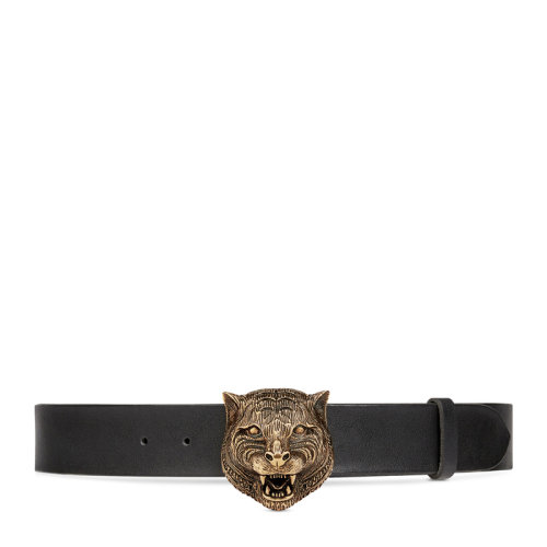 GUCCI/古馳 男士黑色虎頭帶扣壓花腰帶皮帶 407052-CVE0T-1000
