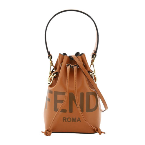 FENDI/芬迪 女士象牙白小牛皮字母LOGO燙印抽繩開(kāi)合迷你水桶包單肩包斜挎包手提包女包 8BS010-AC9L-F0K7E