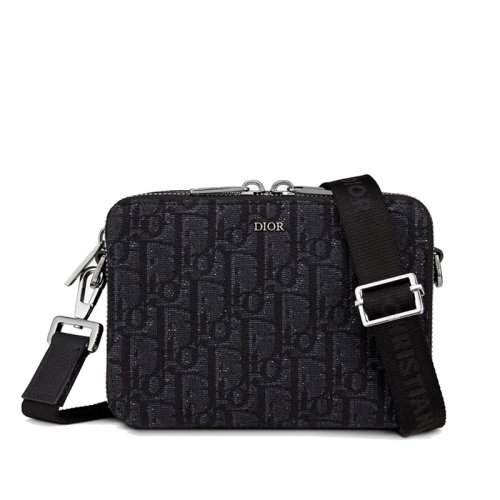 DIOR/迪奧 2020早春新款 黑色老花刺繡提紋帆布單肩郵差包 2OBBC119YSE_H03E
