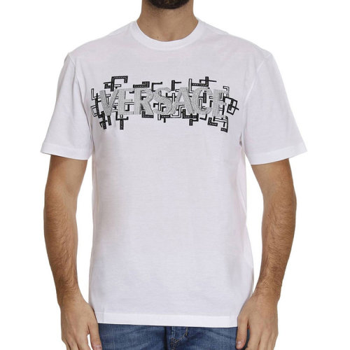 VERSACE/范思哲 男士白色棉質(zhì)經(jīng)典字母徽標(biāo)印花裝飾圓領(lǐng)上衣短袖T恤 A76187-A201952-A98V